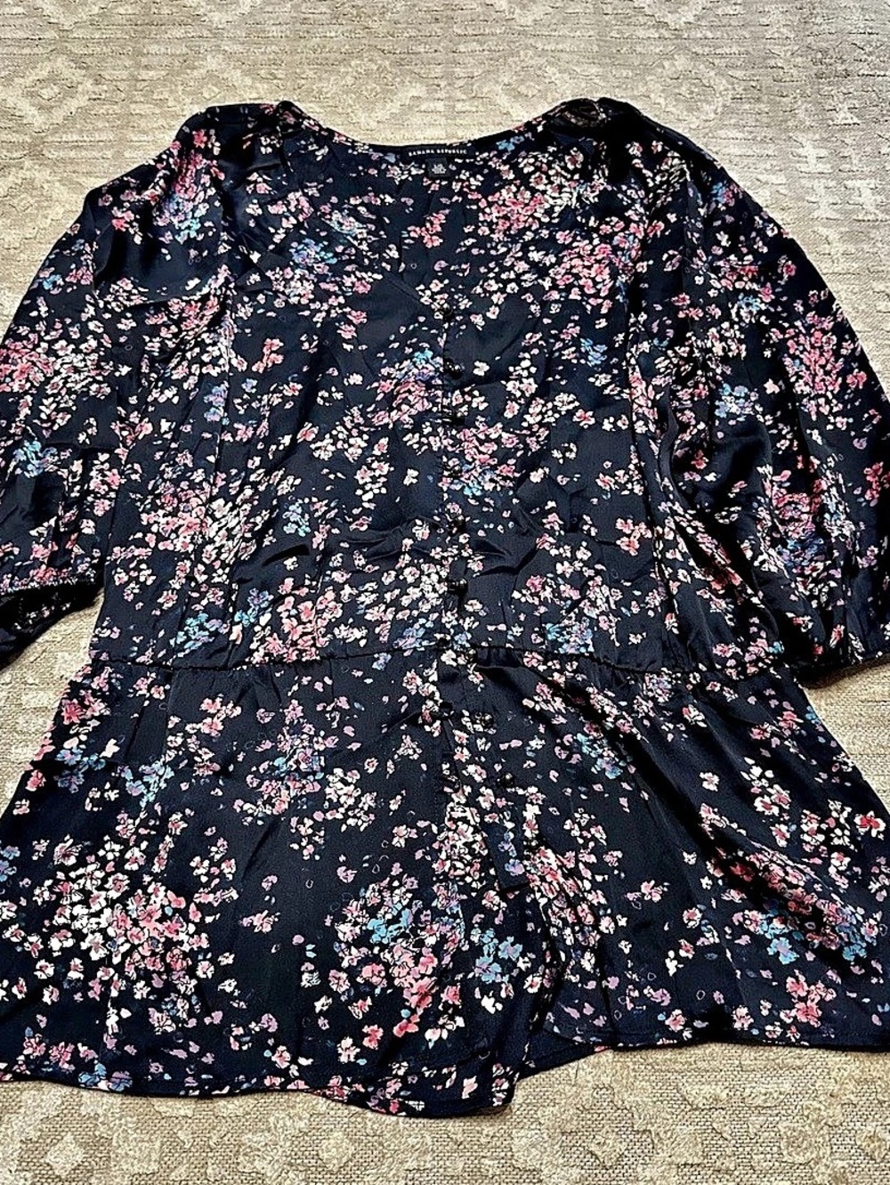 Banana Republic Floral Blouse Navy & Pink Size Large